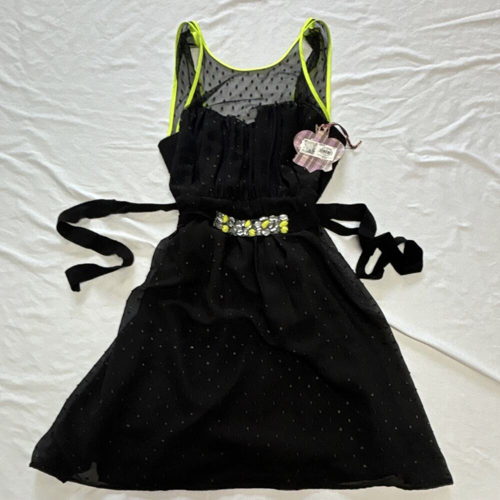 Princess Vera Wang Black/Green Polka Dot Chiffon A-Line Dress Rhinestone size 3